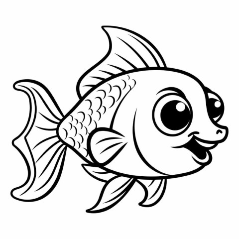 Black and White Cartoon Illustration of Cute Fish Animal Charact