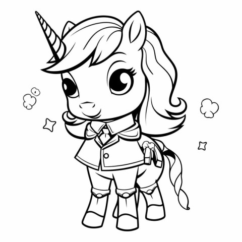 Black and White Cartoon Illustration of Cute Unicorn Fantasy Cha