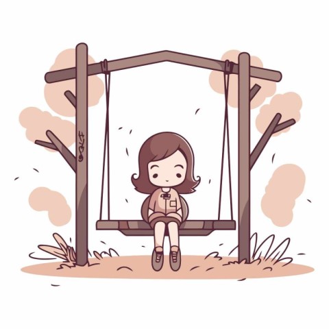 Cute little girl sitting on a swing in the park