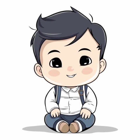 Cute little boy sitting on the floor. Vector cartoon illustratio