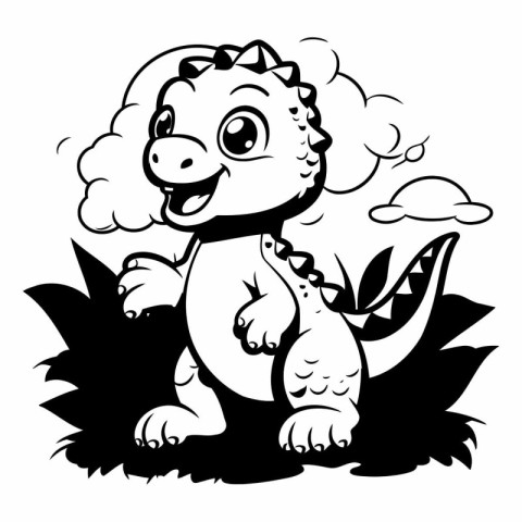 Black and White Cartoon Illustration of Cute Dinosaur for Colori