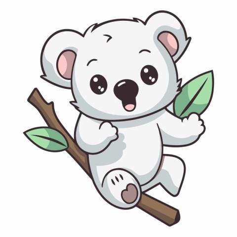 Cute cartoon koala sitting on a tree branch.