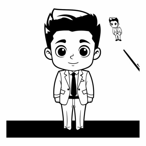 Black and White Cartoon Illustration of a Boy Student or Teacher