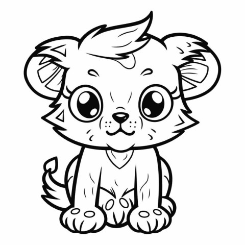 Black and White Cartoon Illustration of Cute Baby Lion Animal Ch