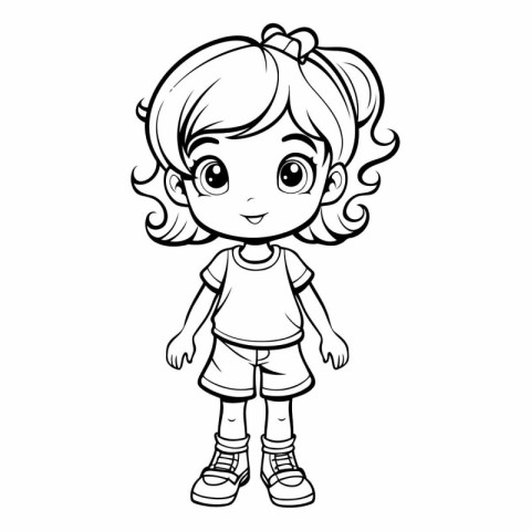 Coloring book for children: girl in shorts and t-shirt