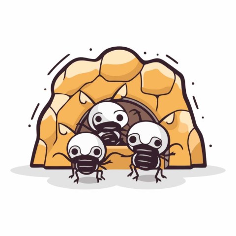 Illustration of a group of funny ants in an igloo.