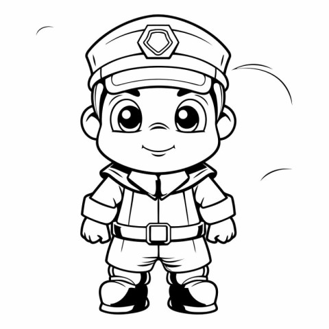 Black and White Cartoon Illustration of Little Boy Police Office