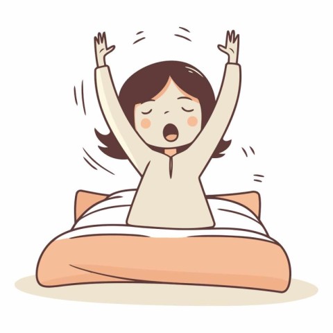 illustration of a woman waking up in the morning with hands up