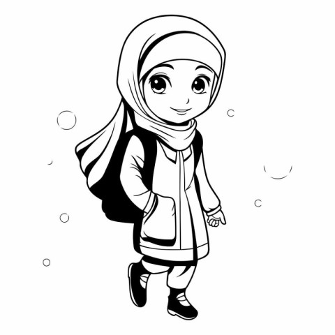 Cute muslim girl in hijab with a backpack.