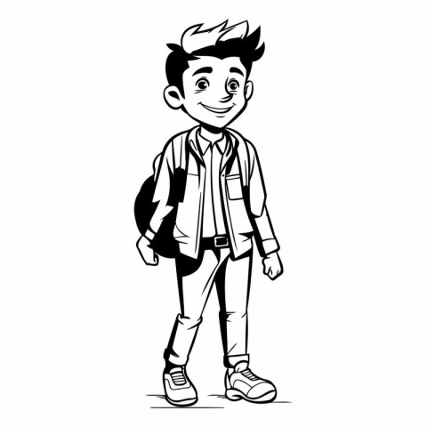 Vector illustration of a schoolboy with a backpack. Sketch for y