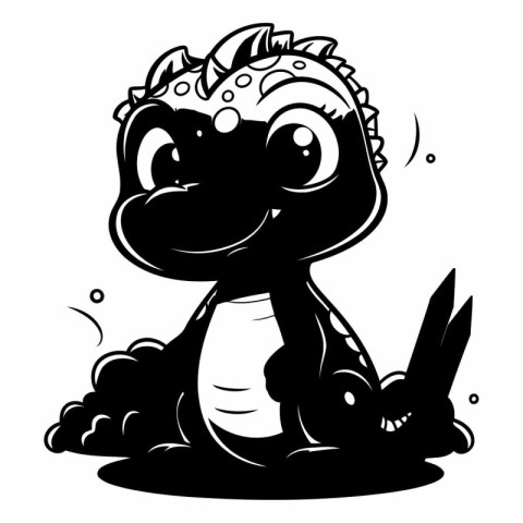 Black and White Cartoon Illustration of Cute Dinosaur Animal Cha