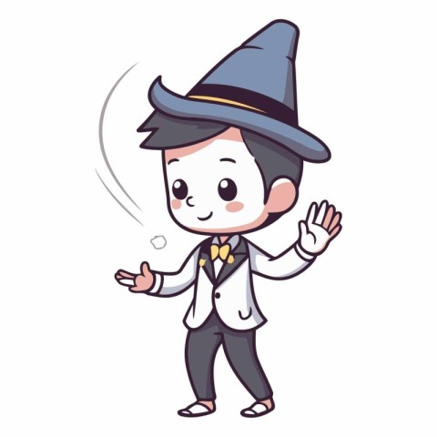 Cute witch boy cartoon character vector illustration. Cute littl