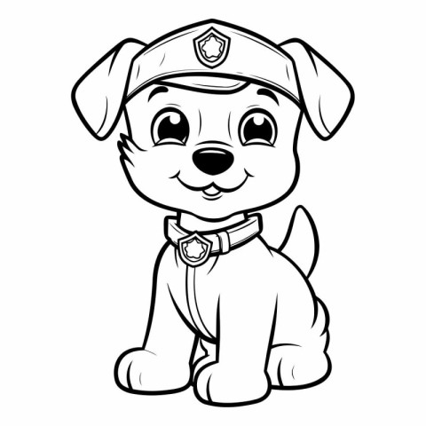 Cute puppy in a police cap for coloring book