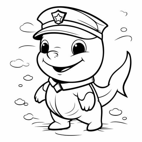 Black and White Cartoon Illustration of Cute Policeman Character