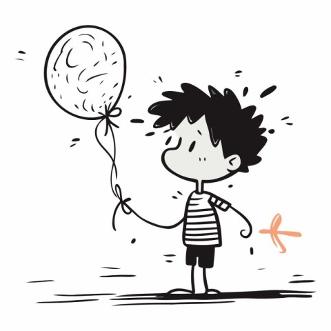 Cartoon boy holding a balloon of a boy with a balloon.