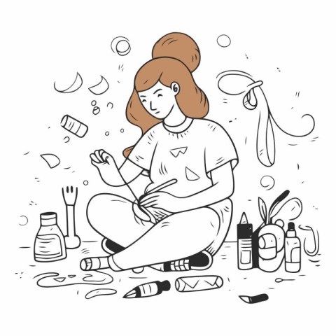 Illustration of a young woman doing her daily skincare routine