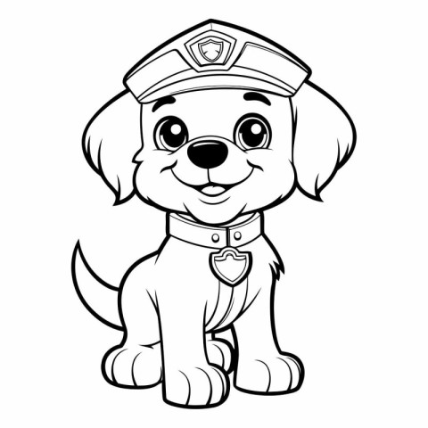 Black and White Cartoon Illustration of Cute Puppy Sailor Dog Co