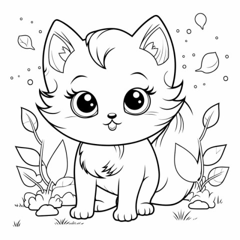 Coloring Page Outline Of Cute Cartoon Cat.