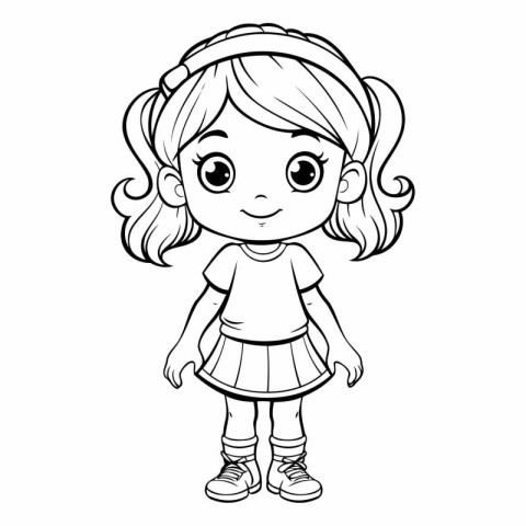 Coloring Page Outline Of cartoon little girl.