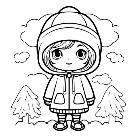 Outline of a cute little girl in winter clothes.