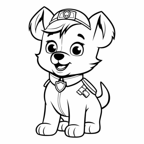 Cute cartoon puppy in a cap for coloring book.