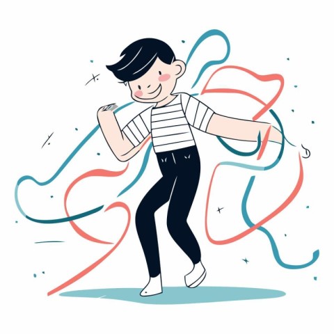 Vector illustration of a boy dancing in a striped T-shirt.