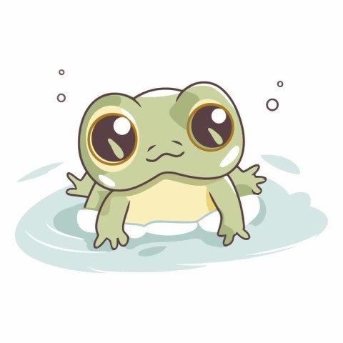 Frog in water. Cute cartoon frog.