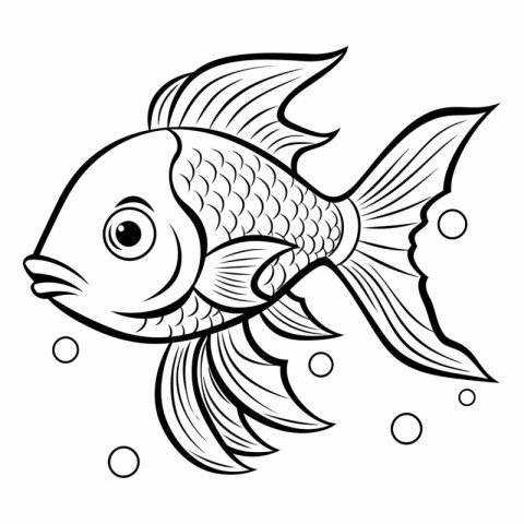 Black and White Cartoon Illustration of Cute Fish for Coloring B