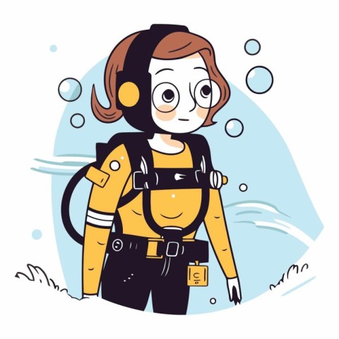 Illustration of a cute scuba diver girl.