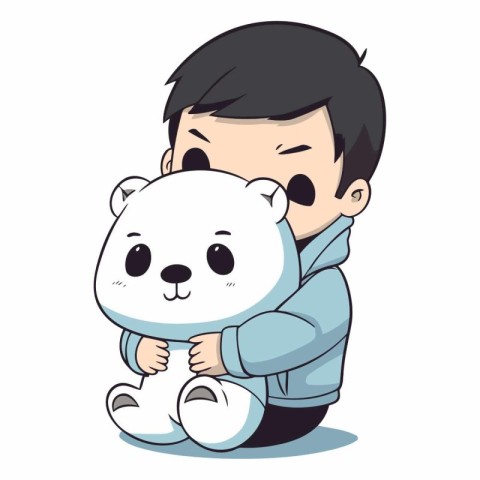 Illustration of a Cute Little Boy Hugging a Polar Bear