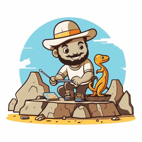 Illustration of a Cute Cartoon Snake Wearing a Hat Sitting on a