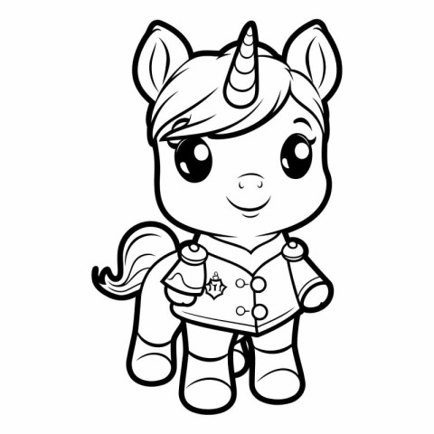 Black and White Cartoon Illustration of Cute Unicorn Fantasy Cha