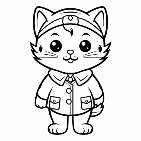 Black and White Cartoon Illustration of Cute Cat Character for C