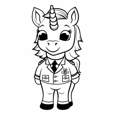 Cute cartoon unicorn in uniform isolated on white background.