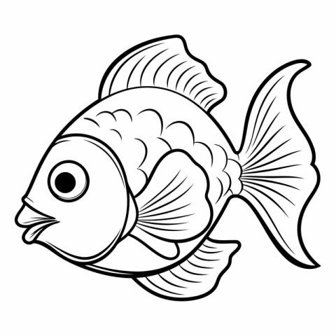 Black and white vector illustration of a goldfish isolated on wh