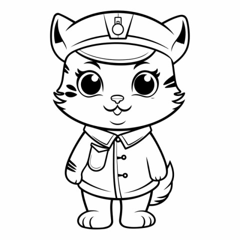 Black and White Cartoon Illustration of Cute Cat Sailor Characte