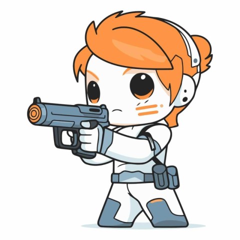 Illustration of a Cute Cartoon Female Astronaut Holding a Gun