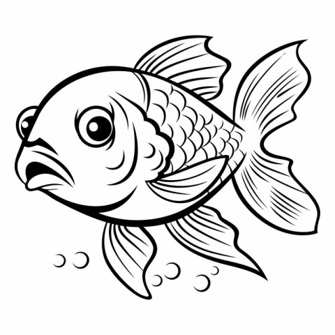 Black and White Cartoon Illustration of a Cute Fish Fish for Col