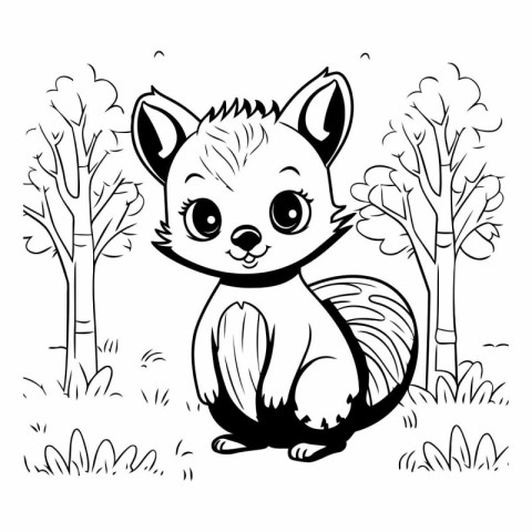 Cute cartoon fox in the forest for coloring book.