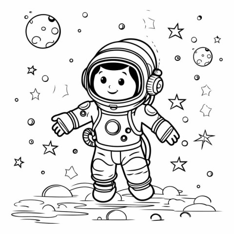 Coloring book for children: astronaut in outer space.