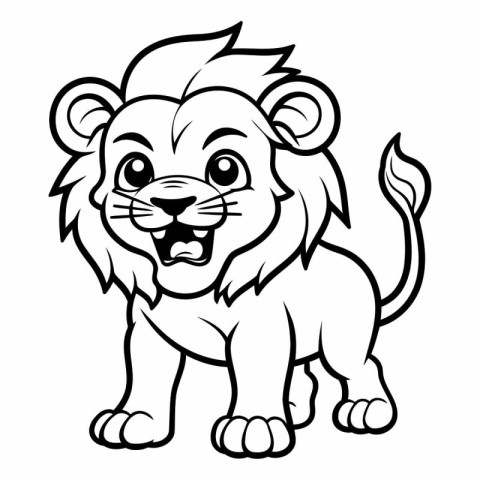 Black and White Cartoon Illustration of Lion Animal Character fo