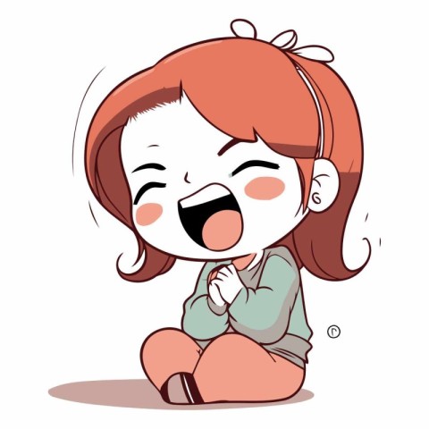 Illustration of a Cute Red Haired Girl Sitting and Crying