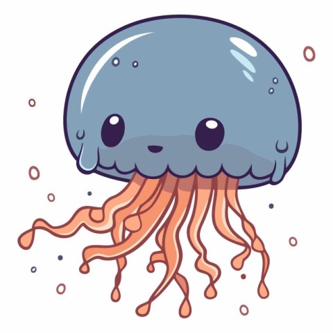 Illustration of a Cute Cartoon Jellyfish on a White Background