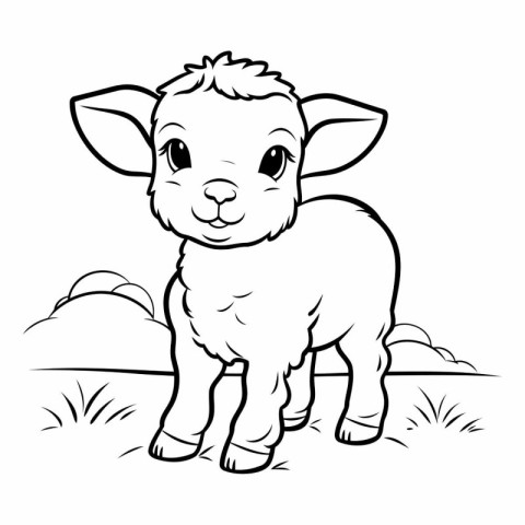 Black and White Cartoon Illustration of Cute Little Lamb Animal