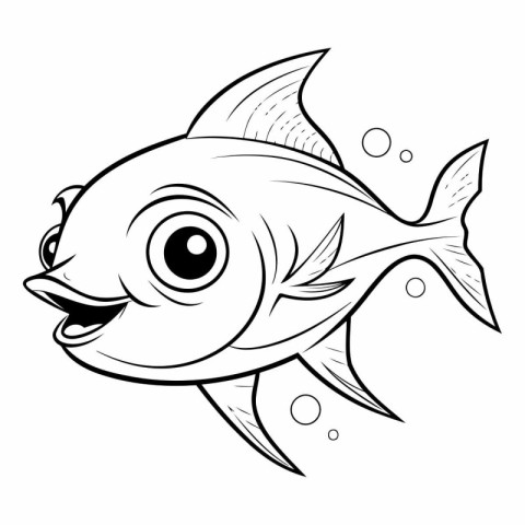 Fish Coloring Page Outline of cartoon fish for kids vector illus