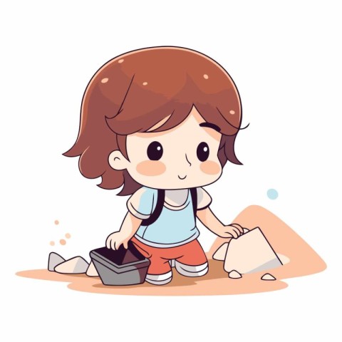 Illustration of a Cute Little Girl Digging a Sandbox