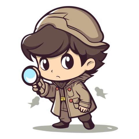 Explorer boy with magnifying glass cartoon vector illustration g