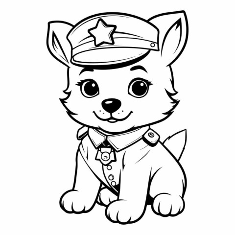 Black and White Cartoon Illustration of Cute Puppy Sailor Animal