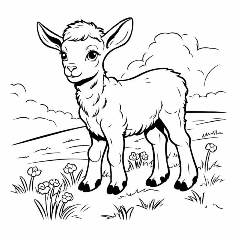 Black and White Cartoon Illustration of Cute Baby Lambs Animal f