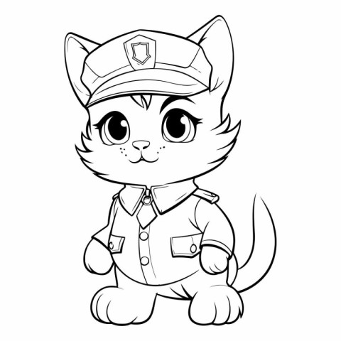 Coloring book for children: Cute cartoon cat in police uniform